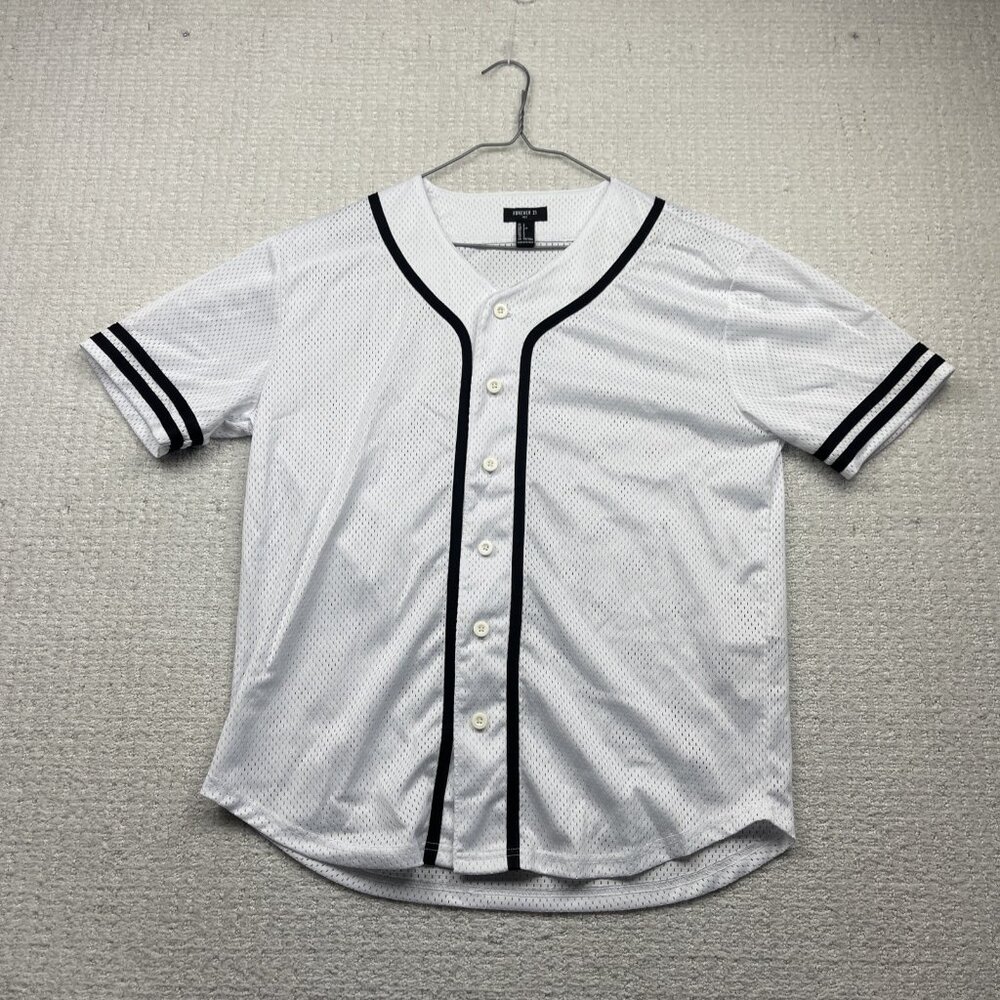 Forever 21 Mesh Black / White Baseball Jersey Men Sz S Retro Button Up Sports